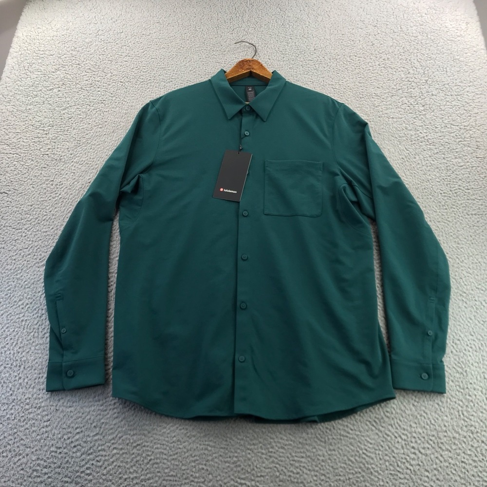 Lululemon Shirt Mens Extra Large Green Commission Long Sleeve Button Up NEW